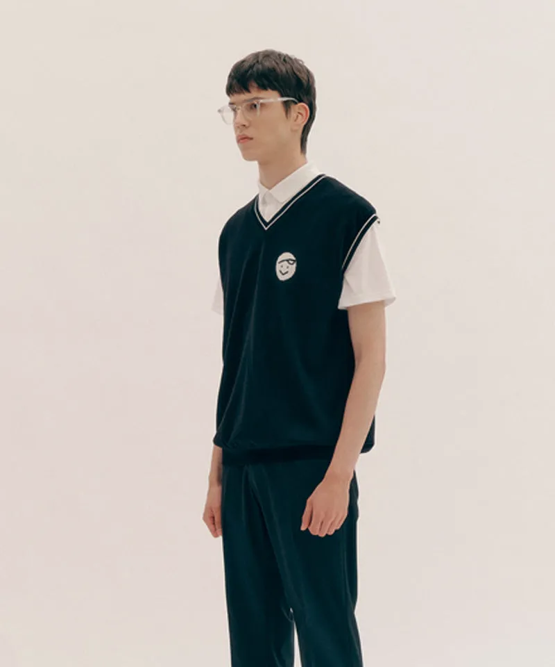 PIV'VEE Men's V Neck Knit Vest - Ebony Black