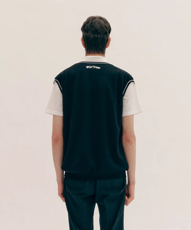 PIV'VEE Men's V Neck Knit Vest - Ebony Black