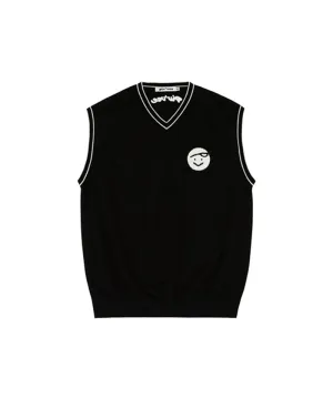 PIV'VEE Men's V Neck Knit Vest - Ebony Black