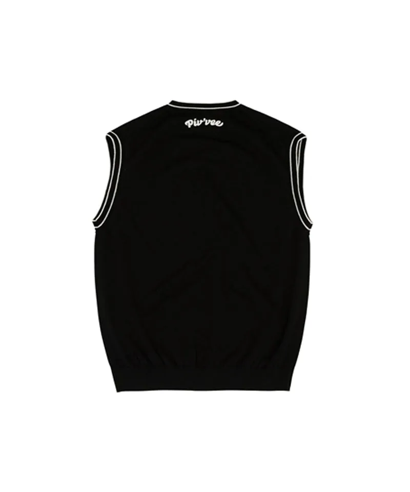 PIV'VEE Men's V Neck Knit Vest - Ebony Black