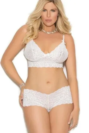 Plus Size Stretch Lace Camisole With Satin Bows And Booty Shorts