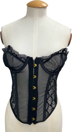 Pretty Little Thing Black Lace Mesh Corset UK M