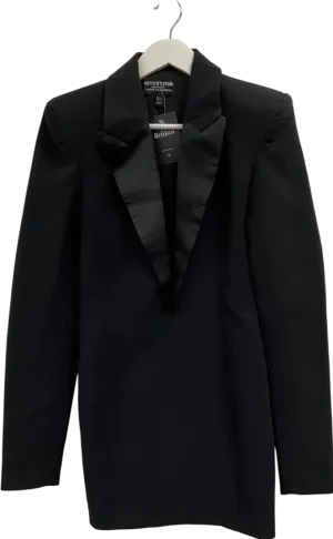 PrettyLittleThing Black Tailored Satin Lapel Blazer Dress UK 8