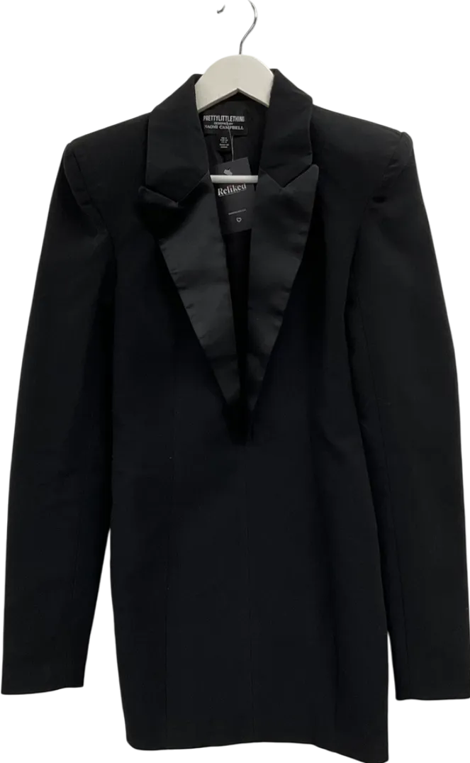 PrettyLittleThing Black Tailored Satin Lapel Blazer Dress UK 8