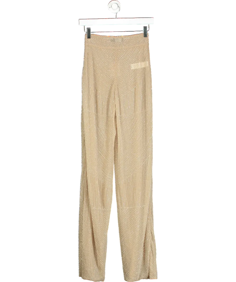 PrettyLittleThing Nude Embellished Wide Leg Trouser UK 6