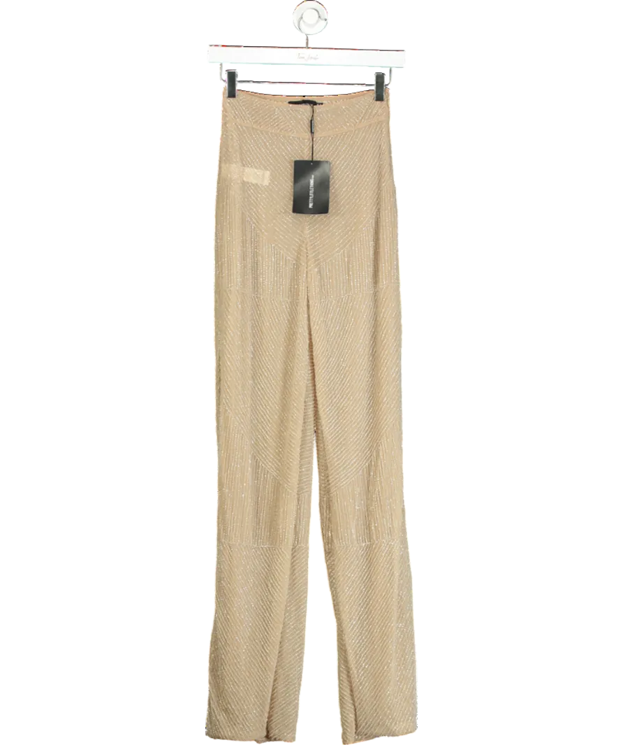 PrettyLittleThing Nude Embellished Wide Leg Trouser UK 6
