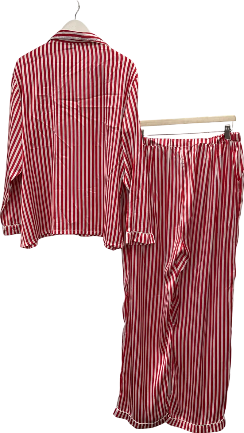 PrettyLittleThing Red Candy Stripe Satin Long Pj Set UK L
