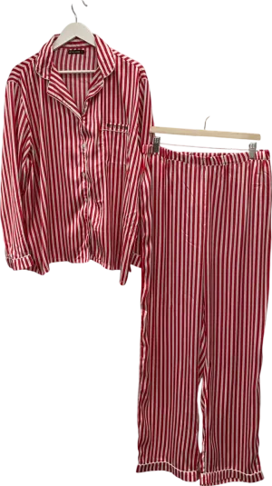 PrettyLittleThing Red Candy Stripe Satin Long Pj Set UK L
