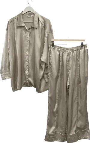 Primark Cream Satin Long Sleeve Shirt Pyjama Set UK M/L