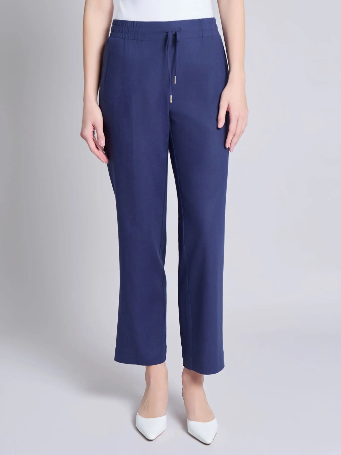 Pull-On Drawstring Wide Leg Pant, Linen Viscose