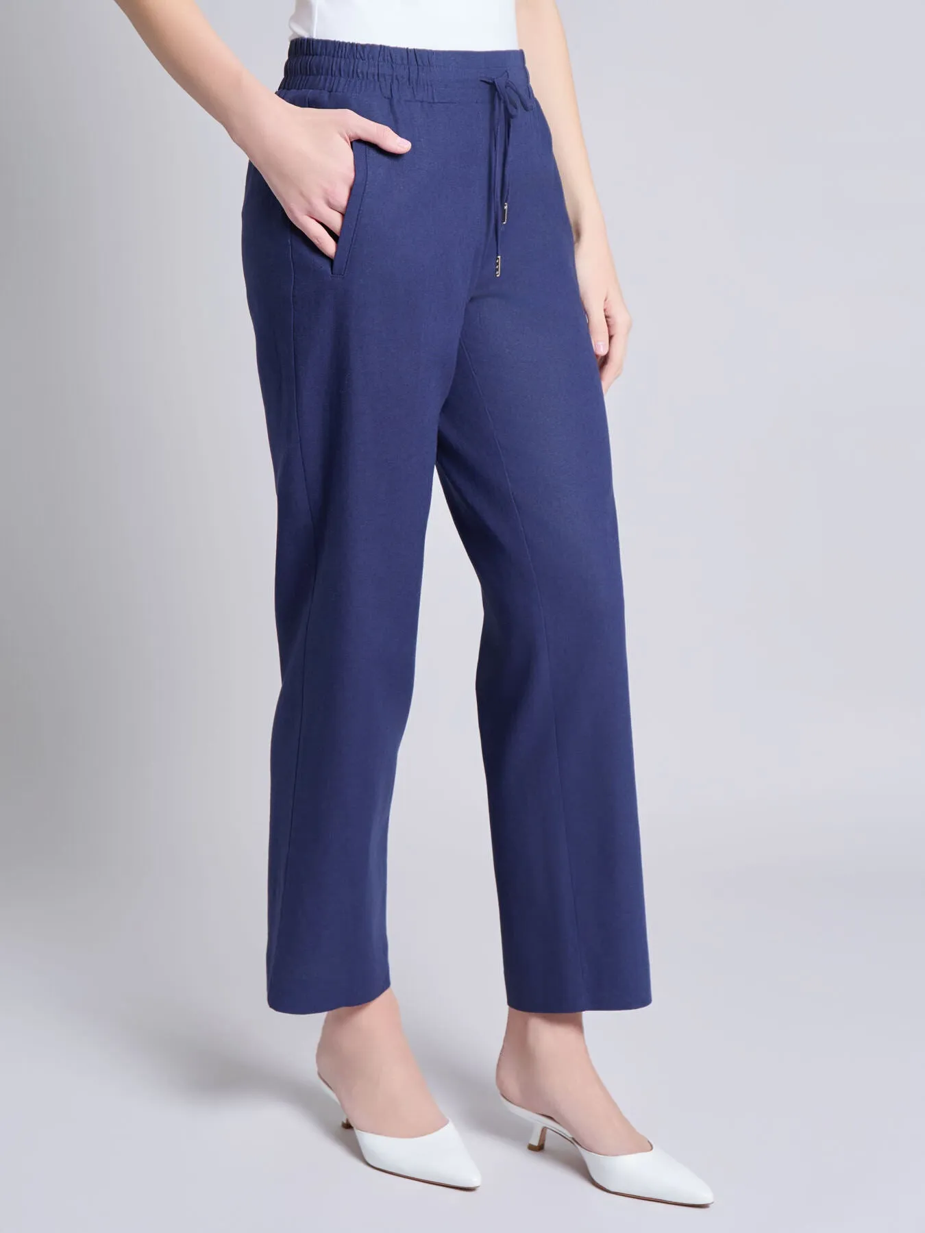 Pull-On Drawstring Wide Leg Pant, Linen Viscose