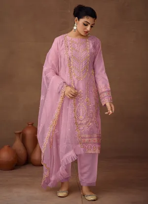 Purple Designer Embroidered Organza Pant Suit