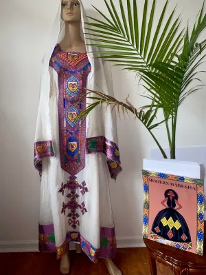 Purple Ethiopian Dress, Nigist Saba Zuria Habesha Kemis