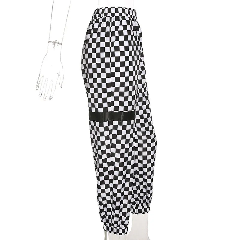 "Black White Checked Casual" Pants Y040801
