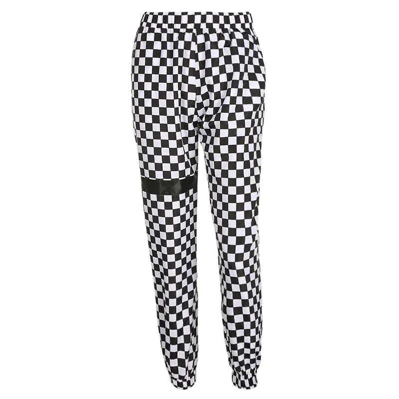 "Black White Checked Casual" Pants Y040801