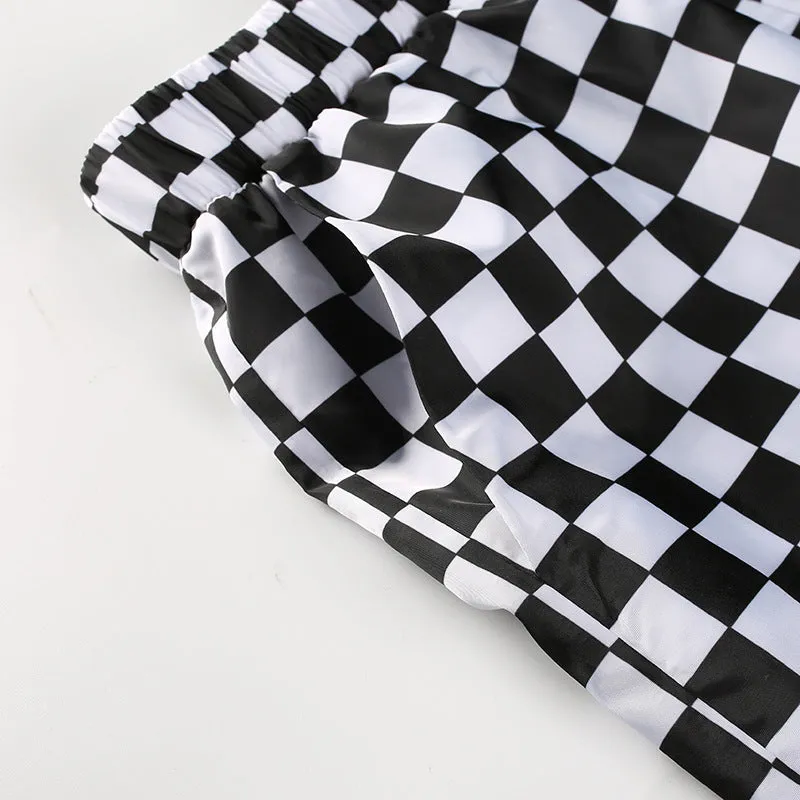 "Black White Checked Casual" Pants Y040801