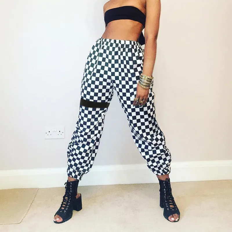 "Black White Checked Casual" Pants Y040801