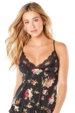 Reina Tri-cup Camisole - Black Floral Print -