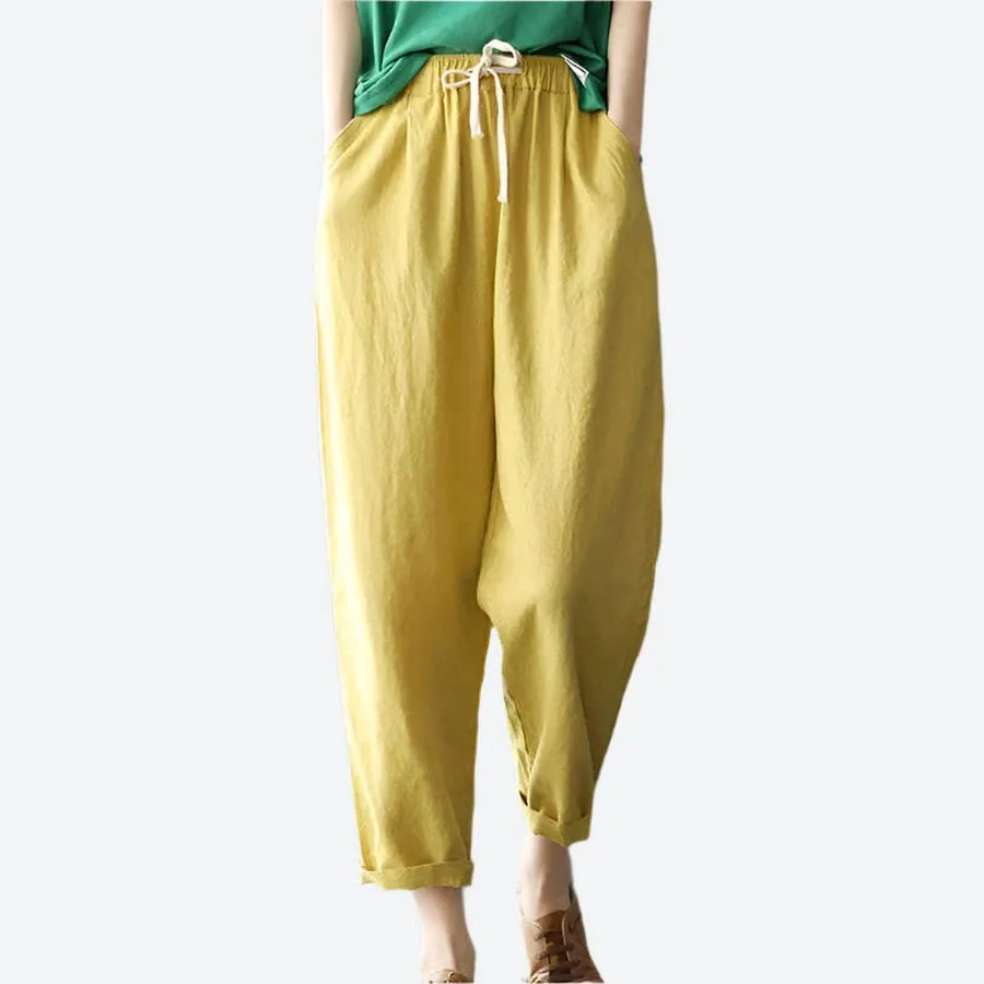Relaxed Drawstring Wide-Leg Cotton Pants
