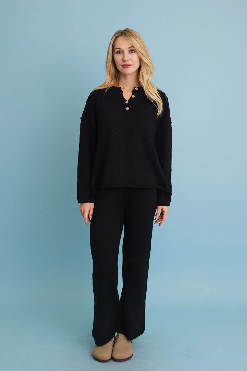 Relaxed Henley Waffle Knit Lounge Set (4 colors)