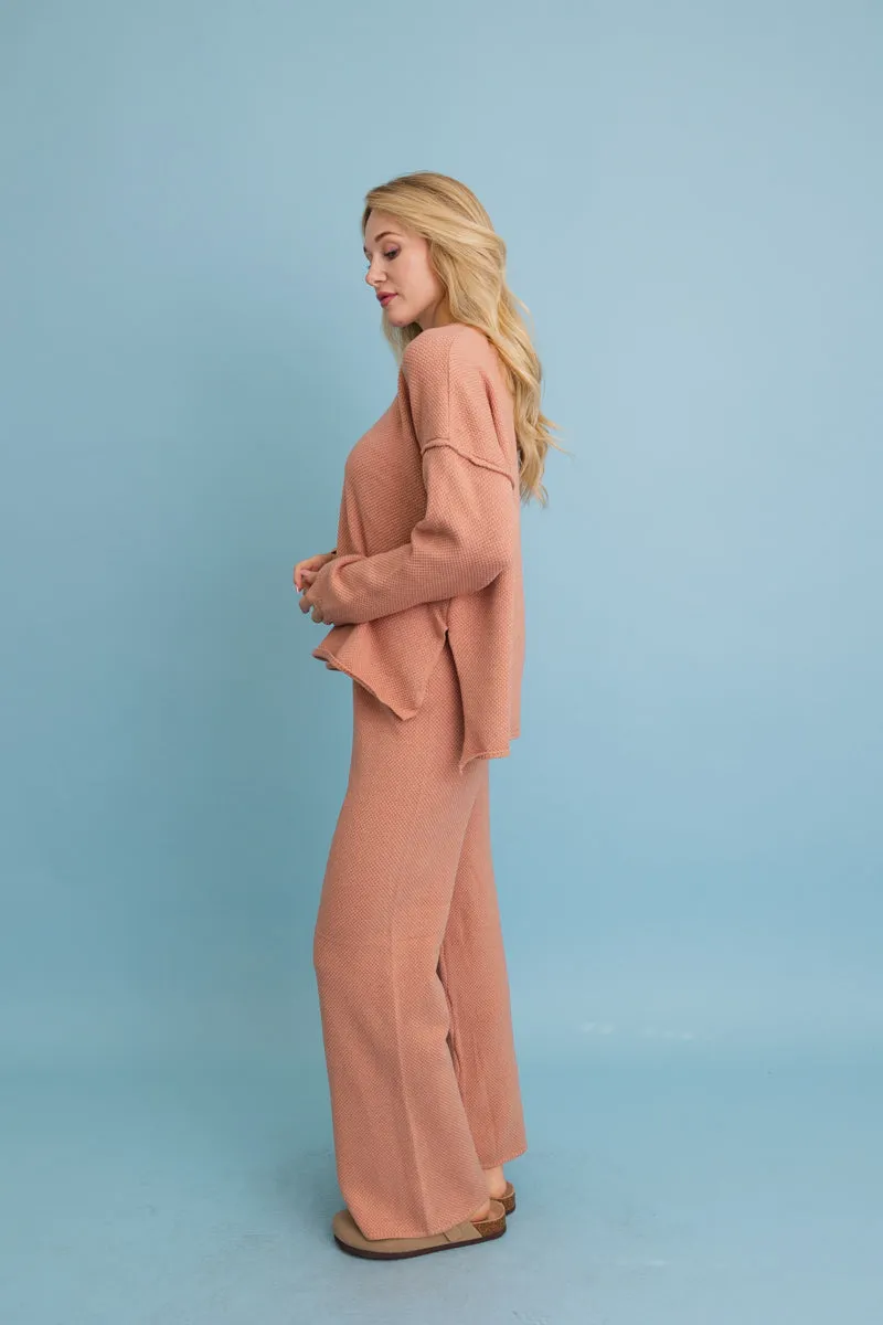 Relaxed Henley Waffle Knit Lounge Set (4 colors)