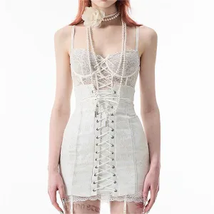 Retro Palace Lace Vest   Strap Skirt UB98360