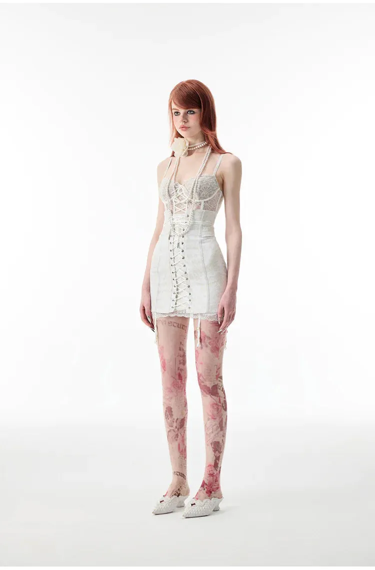 Retro Palace Lace Vest   Strap Skirt UB98360