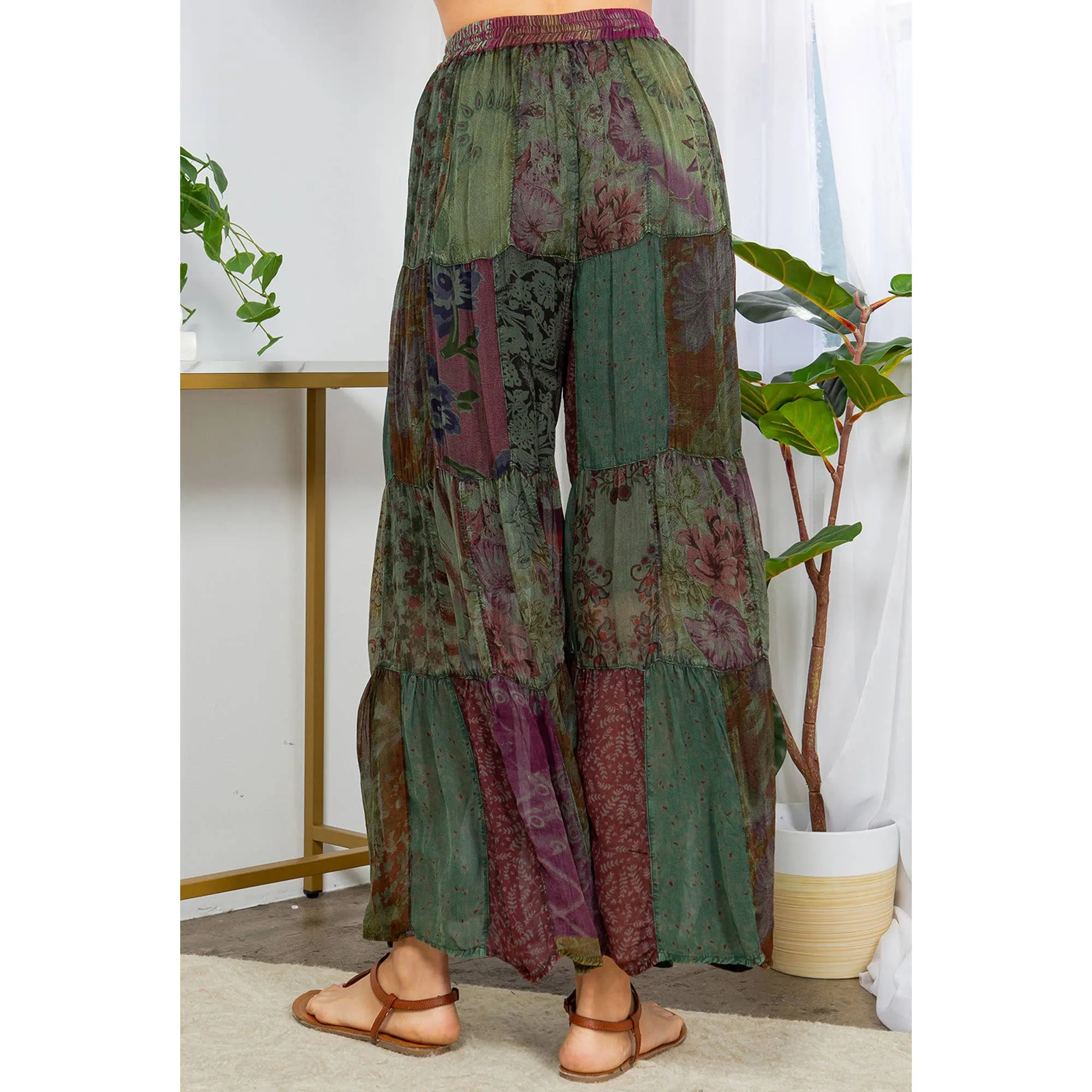 Retro Revival: Long Flared Patchwork Pants: Grey