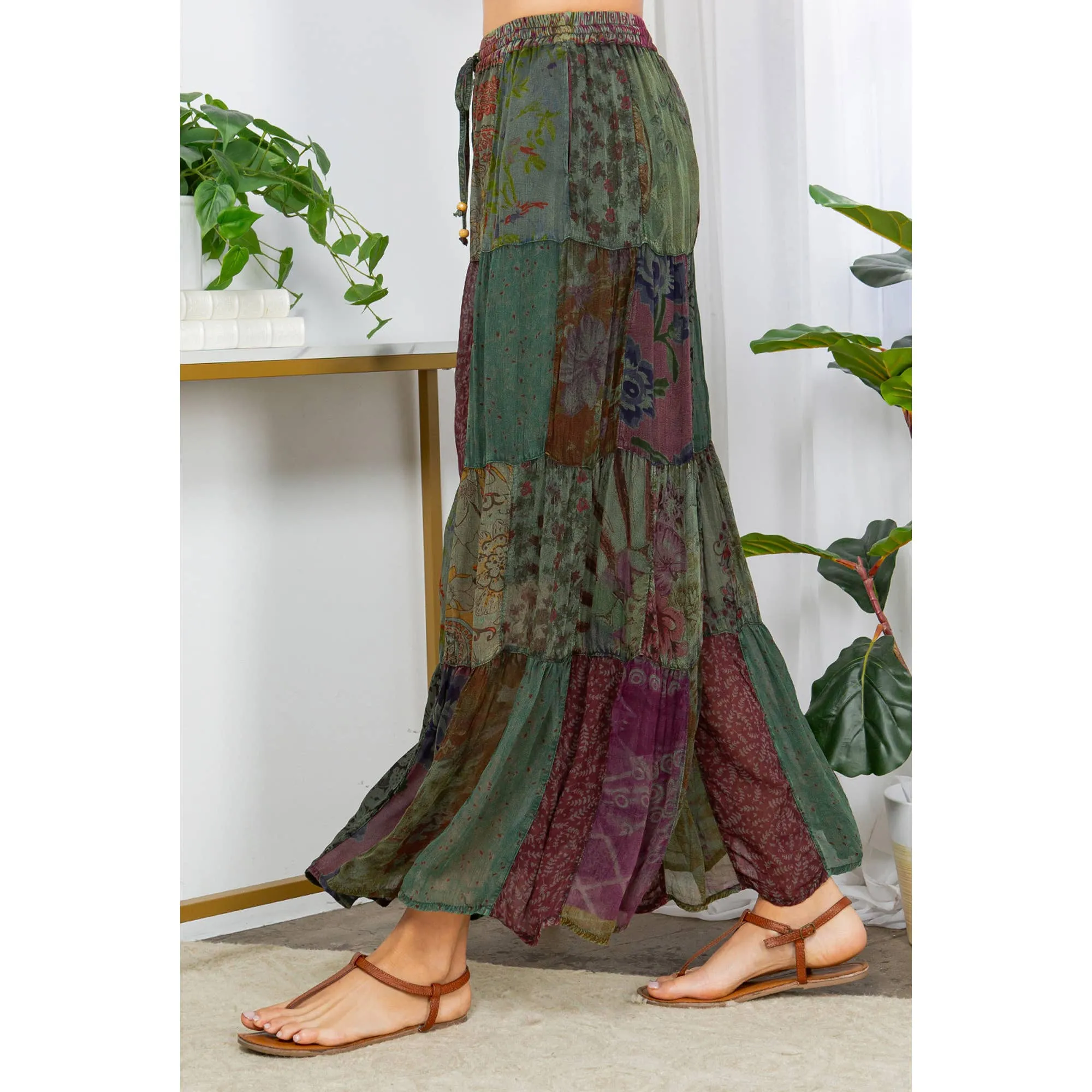 Retro Revival: Long Flared Patchwork Pants: Grey