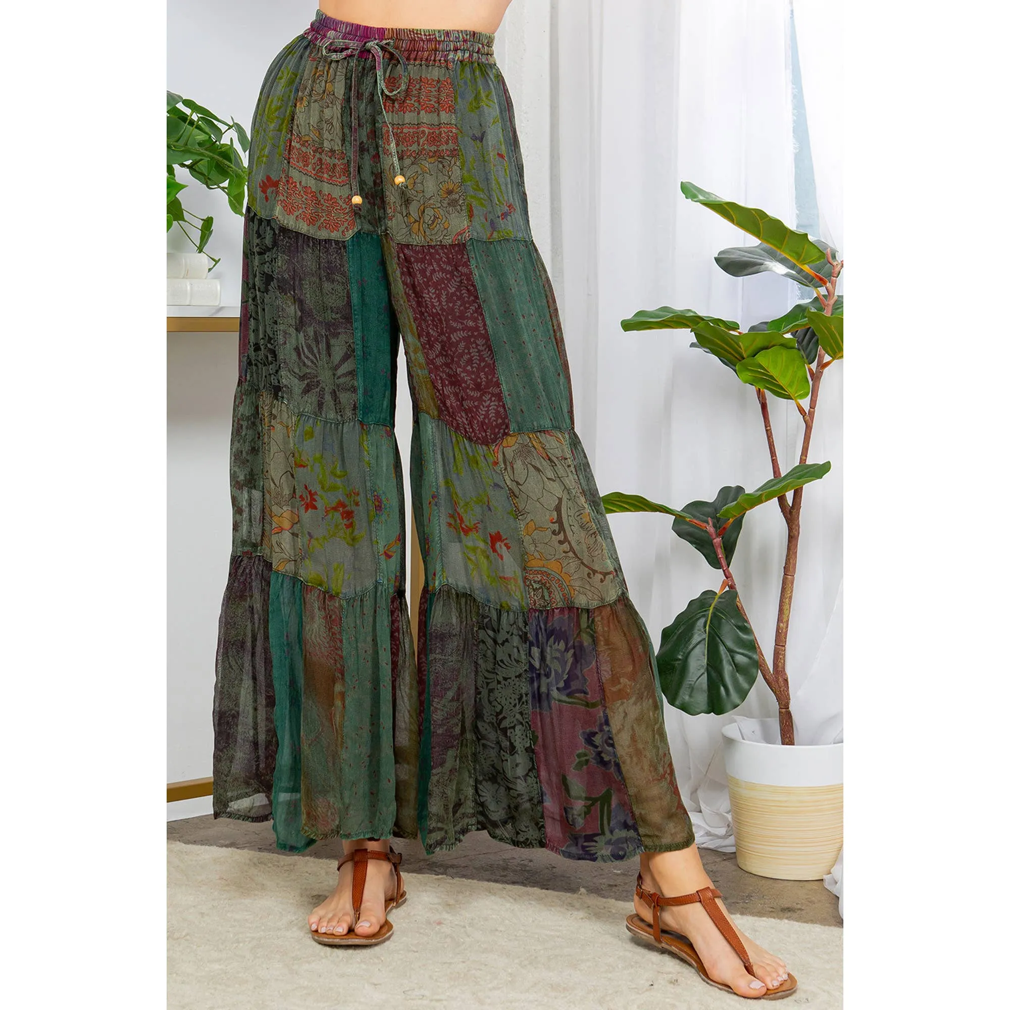 Retro Revival: Long Flared Patchwork Pants: Grey