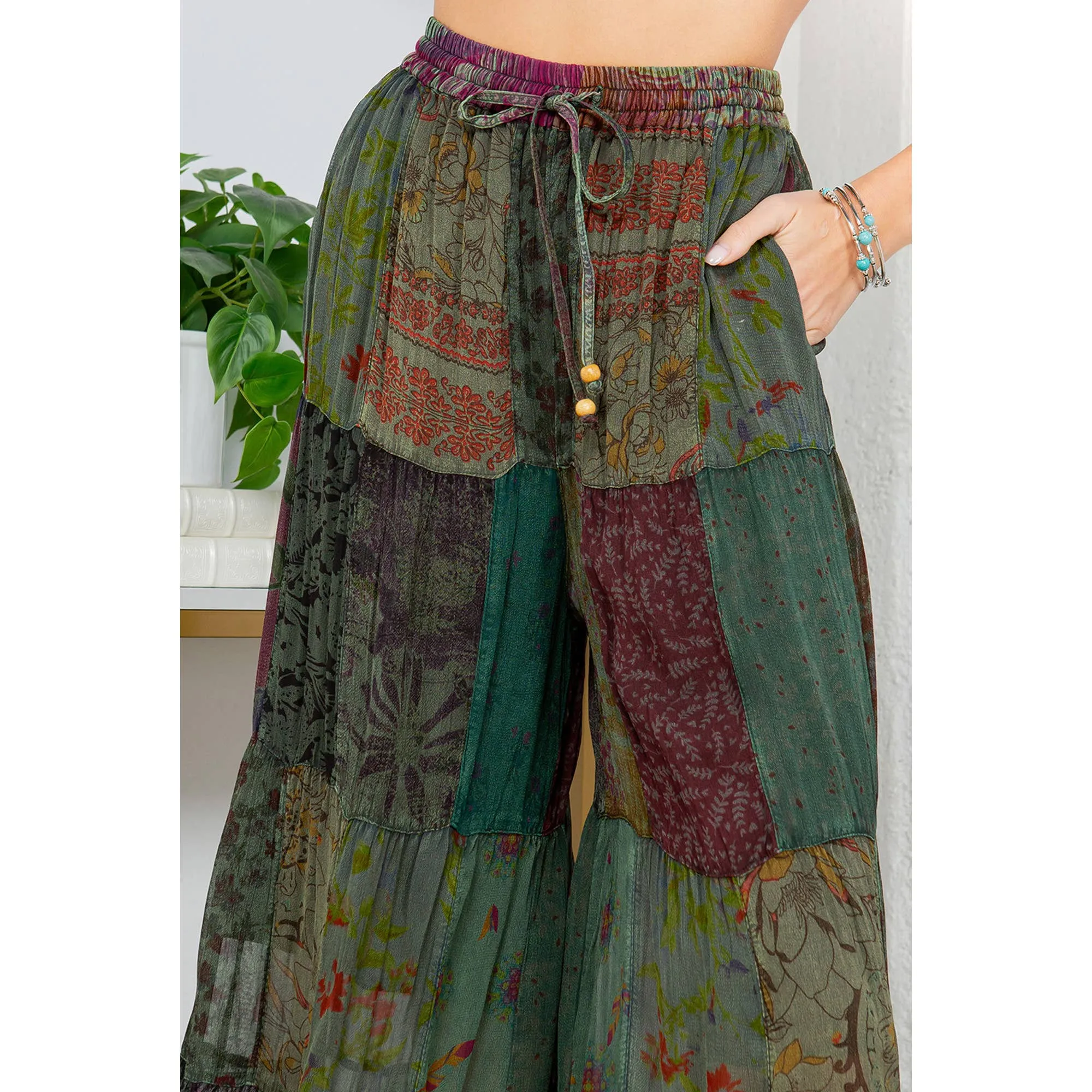 Retro Revival: Long Flared Patchwork Pants: Grey