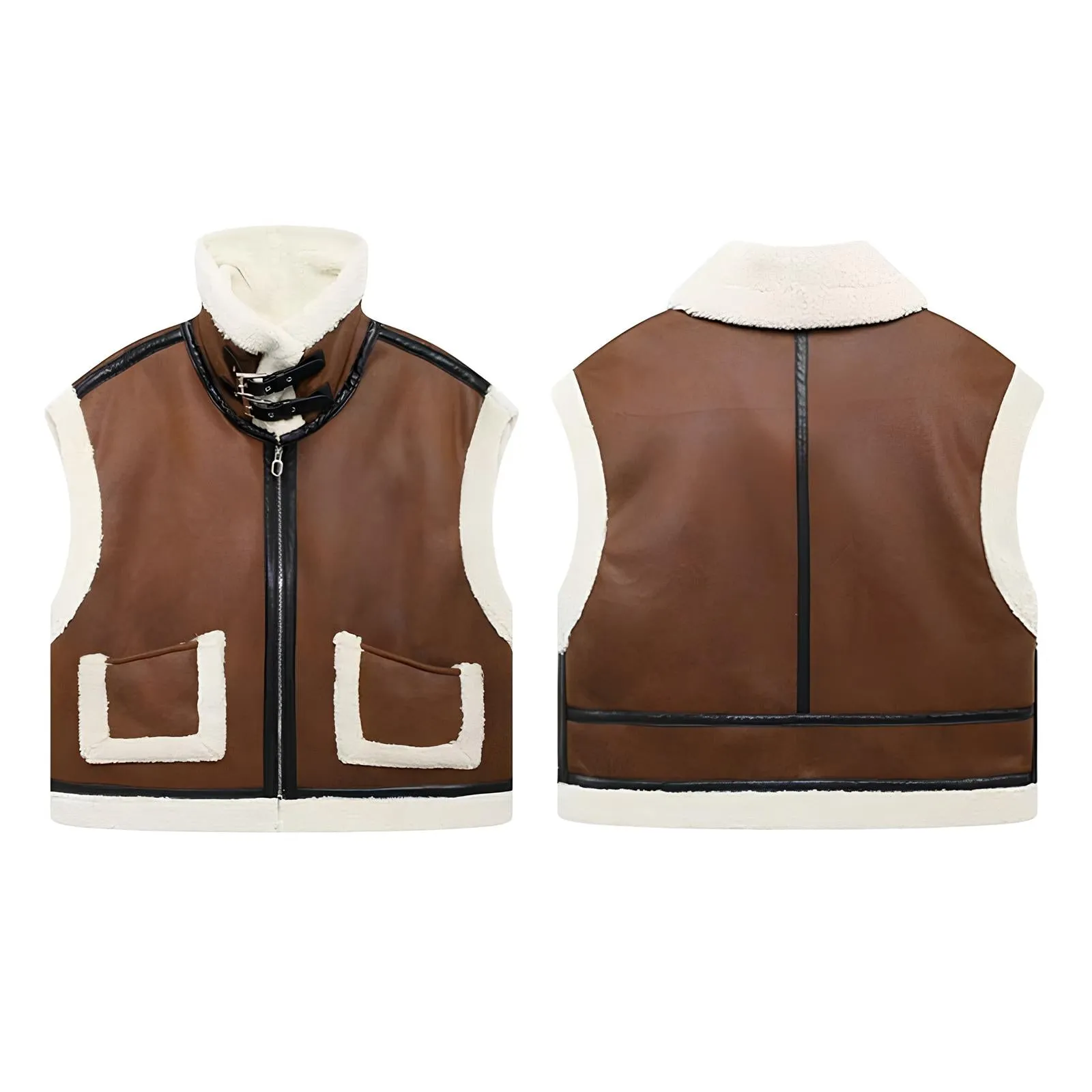 Retro Suede Women's Vest – Warm Plush-Lined Winter Jacket