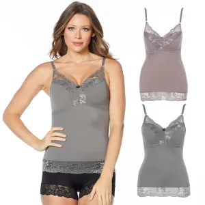 Rhonda Shear Women's Plus Size 2 Pack Lace Trim Pin Up Camisoles