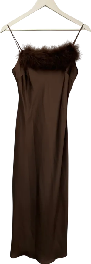 River Island Brown Feather Trimmed Slip Dress UK 6