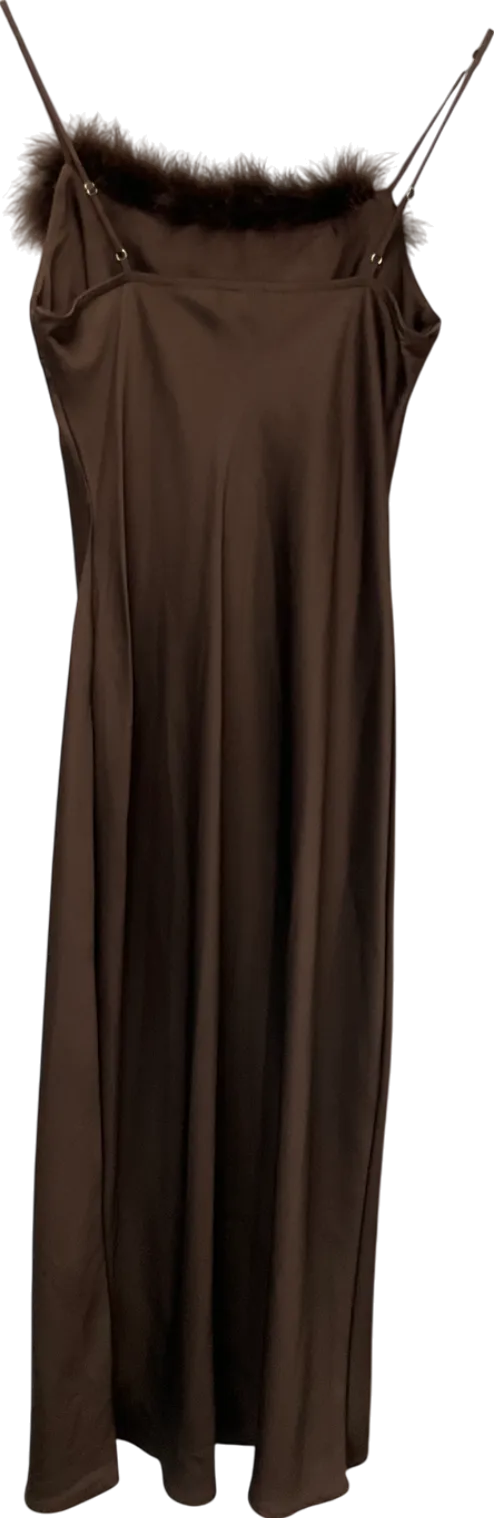 River Island Brown Feather Trimmed Slip Dress UK 6