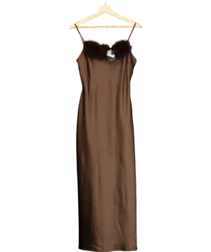 River Island Brown Feather Trimmed Slip Dress UK 8
