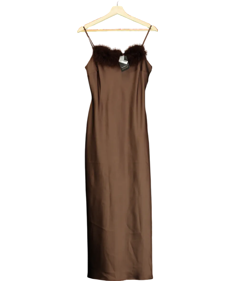 River Island Brown Feather Trimmed Slip Dress UK 8