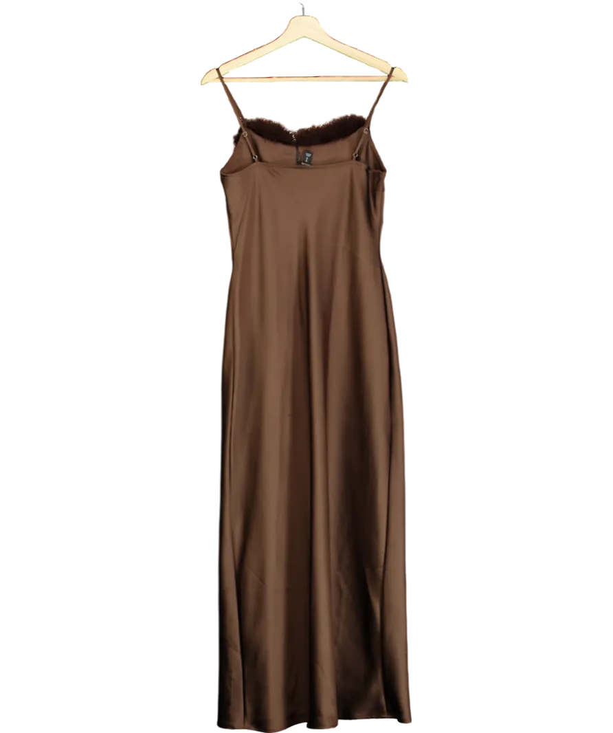 River Island Brown Feather Trimmed Slip Dress UK 8