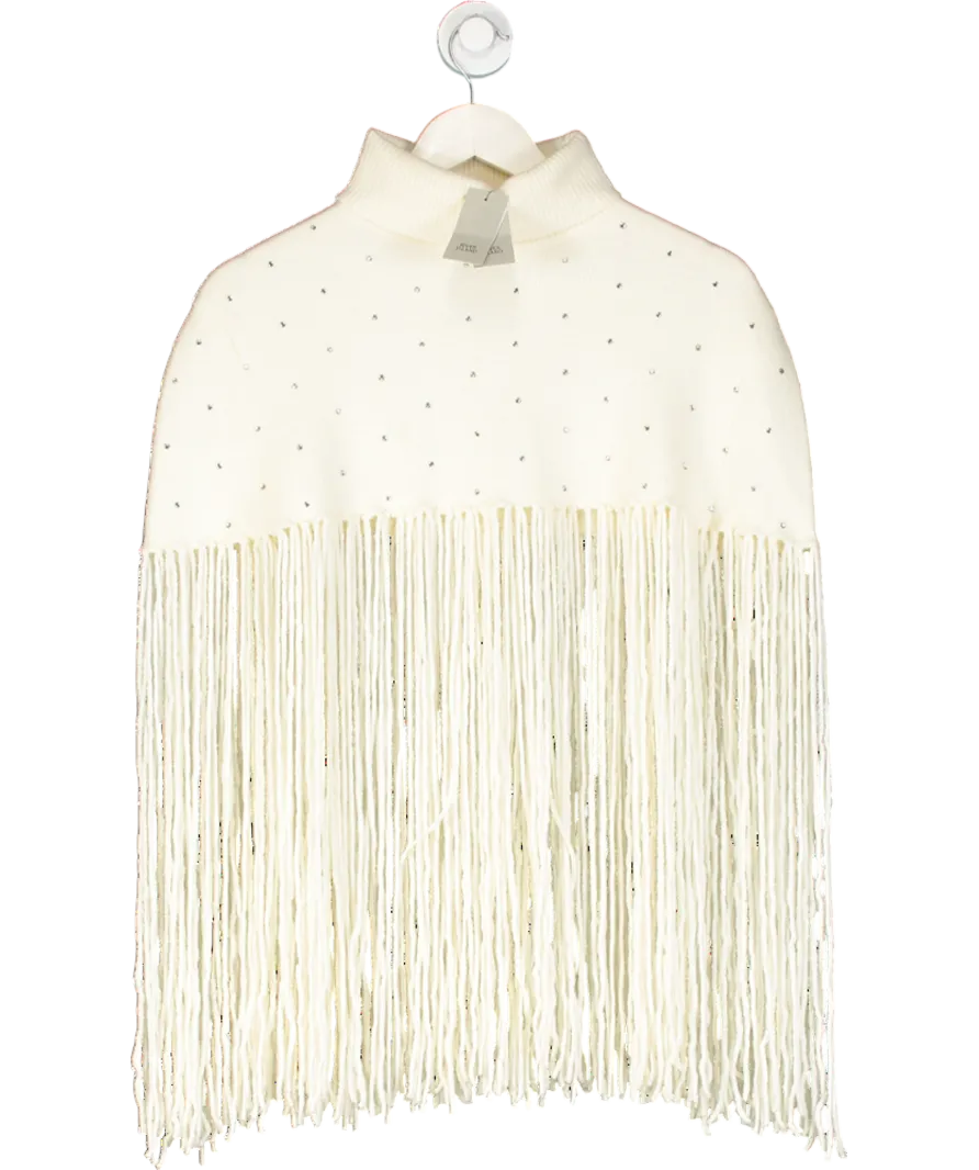 River Island Cream Embellished Knitted Tassel Cape One Size