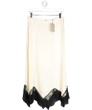 River Island Cream Lace Hem Satin Midi Skirt UK 8