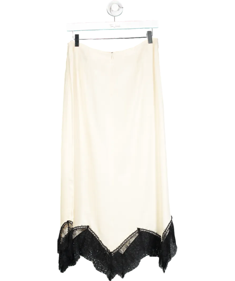 River Island Cream Lace Hem Satin Midi Skirt UK 8