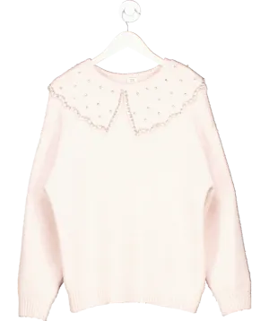 River Island Pink Ultimate Embellished Collar Jumper UK M