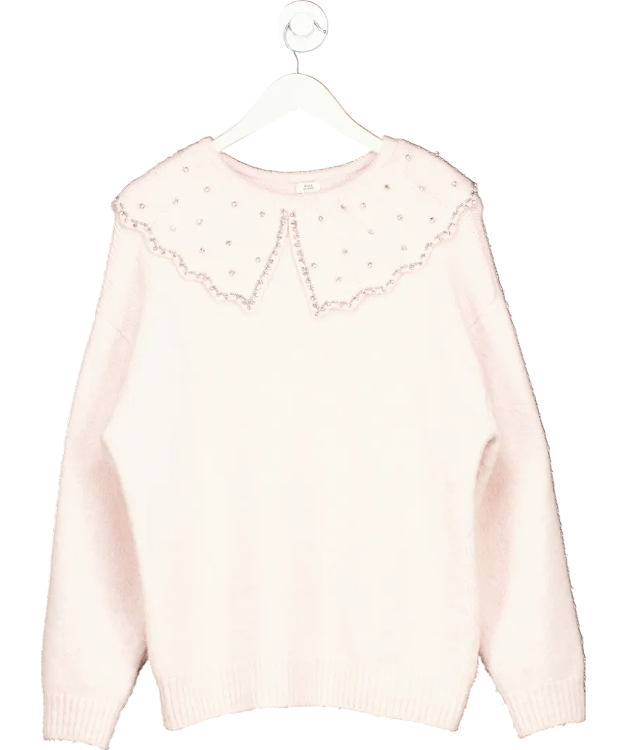 River Island Pink Ultimate Embellished Collar Jumper UK M