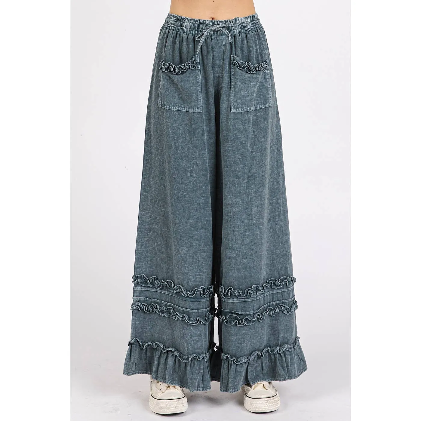 Ruffle Trim Wide Leg Pant
