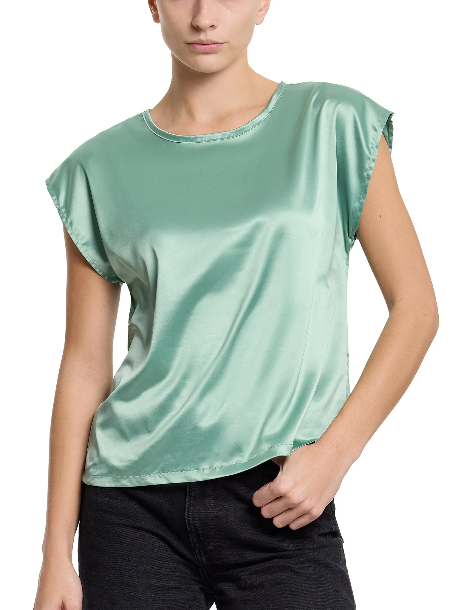 Satin Sleep Cap Sleeve Tee Green Tea
