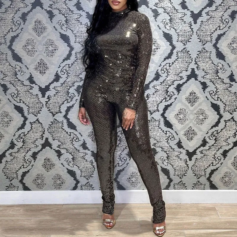 Sequins Long Sleeve 2PCS Pants Set