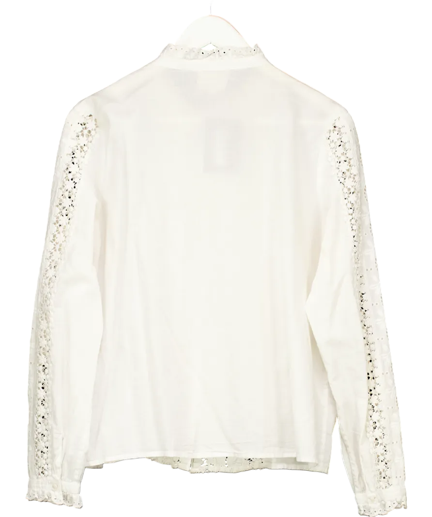 Sezane Cream Cotton Lace Trimmed Blouse UK 14