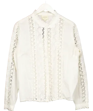 Sezane Cream Cotton Lace Trimmed Blouse UK 14