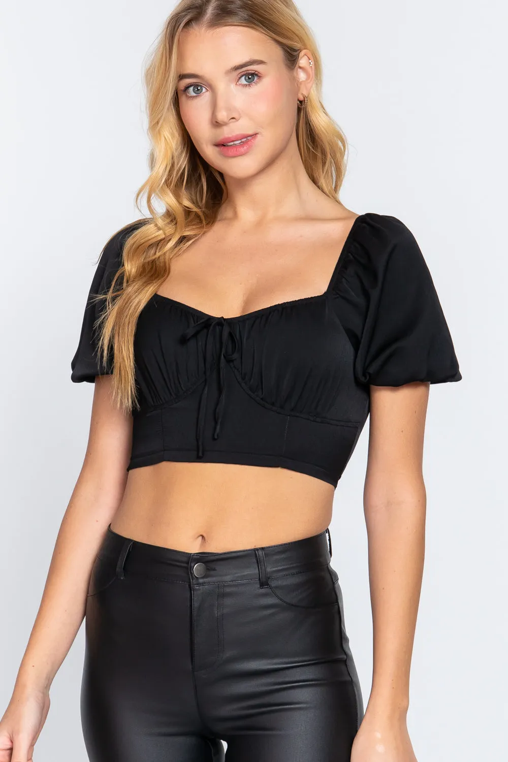 Shirring Satin Crop Top