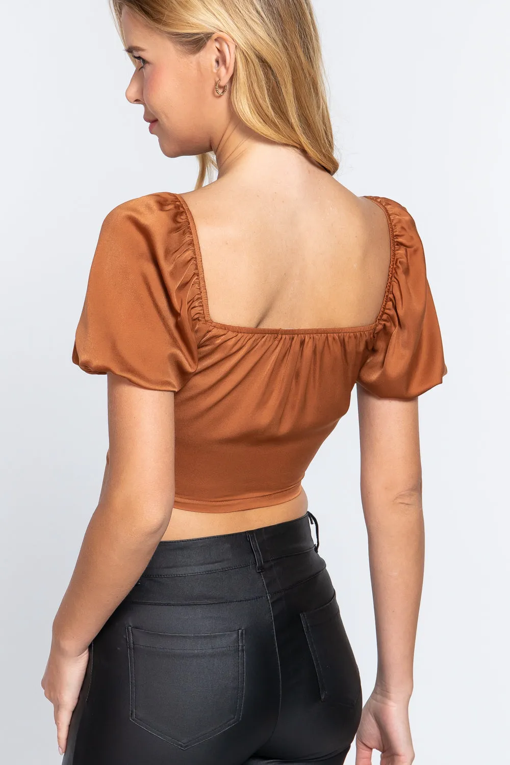 Shirring Satin Crop Top